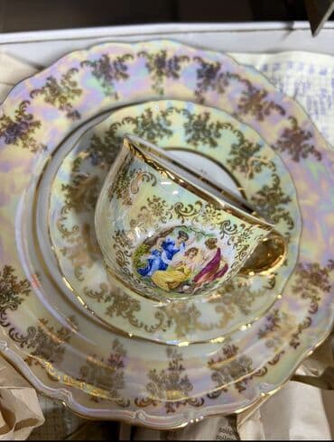 b çay servizi var: Çay dəsti, rəng - Ağ, Farfor, Madonna, 6 nəfərlik, Çexiya — 1