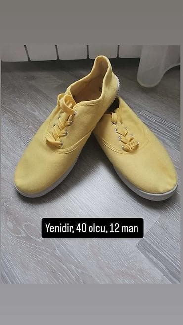 krosovkalar: Sarı rəngli kətan parça ayaqqabı - Ölçü: 40 - Qiymət: 10 man - Üst — 1