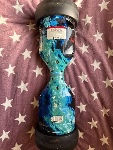 giroskuter: İki təkərli smart balans skuter (hoverboard). Mavi-alov naxışlı — 2