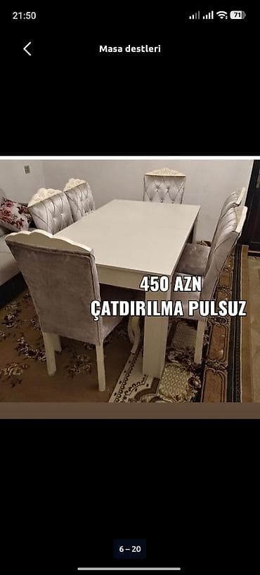 zerin mebil: Mətbəx üçün, Yeni, Açılmayan, Dördbucaq masa, 6 stul — 1