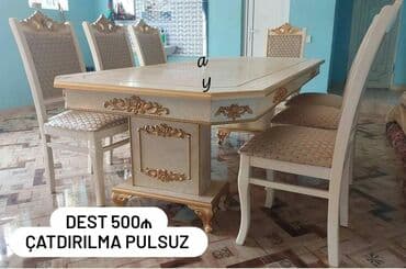 Masa və oturacaq dəstləri: Qonaq otağı üçün, Yeni, Dördbucaq masa, 4 stul — 1