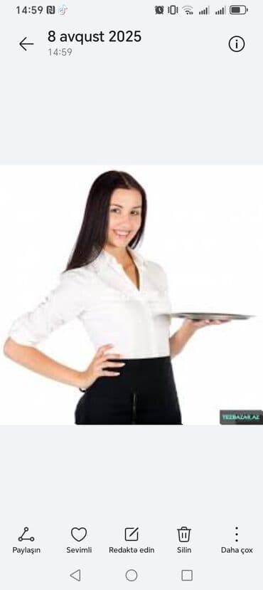 Otel, kafe, restoranlar: Ofisiant tələb olunur, Gündəlik ödəniş, İstənilən yaş, Təcrübəsiz — 1