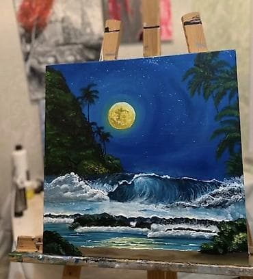 Güzgülər: Deniz resm eseri ketan uzerinde akril boya ile chekilib 45x45 olchu — 1