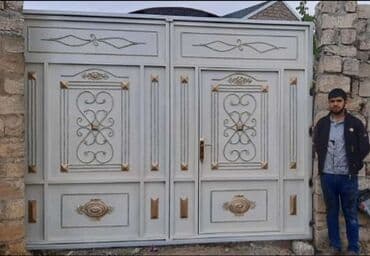 жер тошок: Железо Дворовые ворота, Распашные, 3 м, Механические, С дверью, цвет - Голубой, Нет кредита, Платная установка, Платная доставка — 77