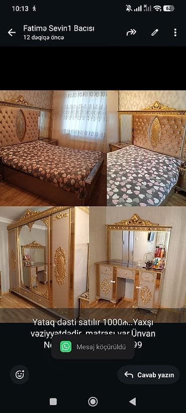 Yataq dəsti satılır 1000₼. Yaxşı vəziyyətdədir. matrası var.Ünvan