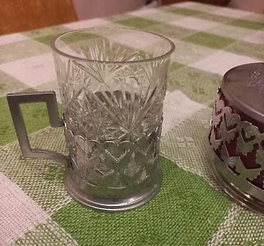 Mətbəx aksesuarları: Набор мельхиоровый СССР, поднос, подстаканники и сахарница. Цена 100 — 9