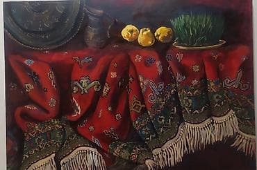 divan kreslo ustu: Əsərin adı: Novruz Səhnəli Natürmort – yağlı boya tablo Təsvir: - — 1