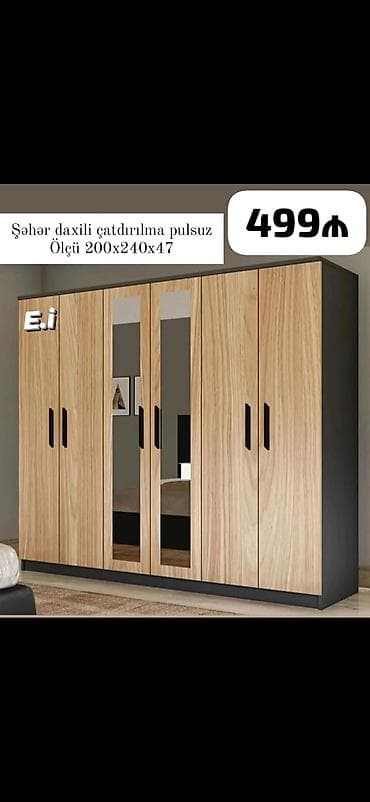 dolab termo: Məhsul: 6 qapılı güzgülü paltar şkafı - Ölçü: 200 x 240 x 47 sm (en x — 1