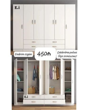 Dolablar: Açılan, 6 qapı Düz dolab, Şifonyer