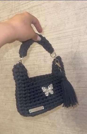 Əl işi toxunma çanta – qara rəng - Material: qalın toxunma ip