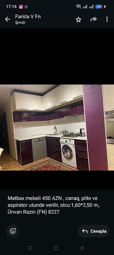 Mətbəx mebeli 450 AZN canaq, pilte ve aspirator utunde verilir — 1