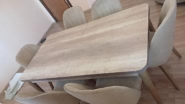 Qonaq otağı üçün, İşlənmiş, Açılan, Kvadrat masa, 6 stul
