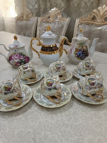 komputer servis: Çay dəsti, rəng - Ağ, Farfor — 16