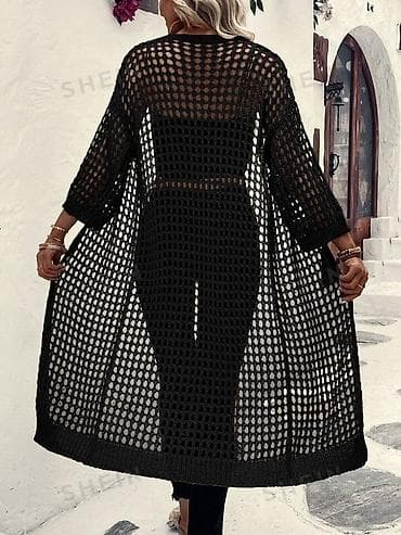 usta geyimi: Qara rəngli, uzun tor toxunuşlu kardiqan/kimono - Model: Uzun kəsim — 1