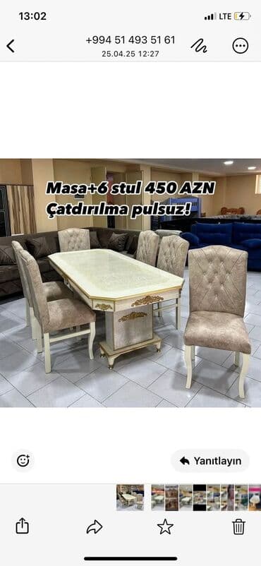 plasmas stol: Qonaq otağı üçün, Yeni, Açılmayan, Dördbucaq masa, 6 stul — 1