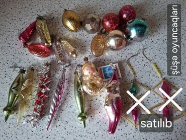 yolka altlığı: SSSRın şüşədən yolka oyuncaqları dəsti. 37 ədəd. İçində şüşə olanı - — 2