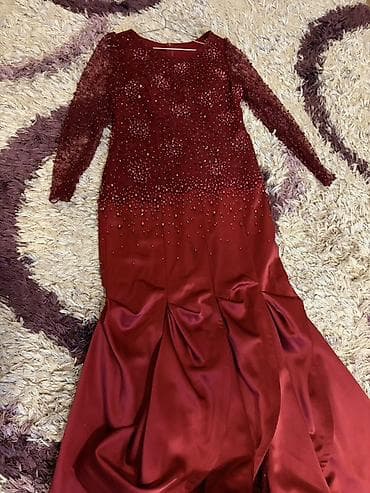 Bordo rəngdə uzun ziyafət/gecə libası -Beden 44 - Model: balıq