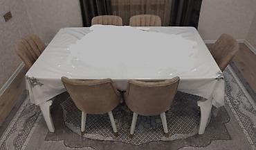 Qonaq otağı üçün, İşlənmiş, Açılan, Dördbucaq masa, 6 stul