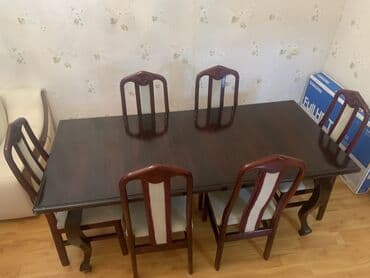 стол стул для зала: Для гостиной, Б/у, Нераскладной, 6 стульев — 1