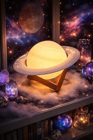 Saturn temalı masaüstü gecə lampası - Planet formasında dizayn: Üzük