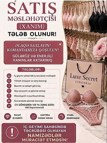 Satış məsləhətçisi tələb olunur, Yalnız qadınlar üçün, 1-2 illik təcrübə — 1