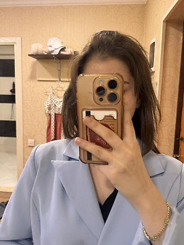 pencekler: Məhsul: Qadın üçün ikiqat düyməli bleizer - Rəng: açıq mavi - Model — 4