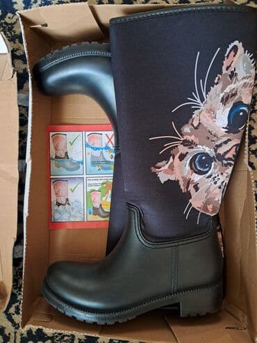 длинные резиновые сапоги: Ботфорты, Размер: 38, цвет - Черный, Новый — 1