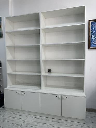 kitab skafi: Ağ rəngli iki bölməli kitablıq/dolap sistemi - Dizayn: Minimalist, ağ — 5