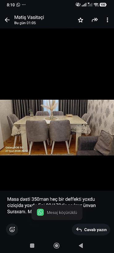 Masa dəsti 350man heç bir deffekti yoxdu ciziqida yoxdu Eni 90/170dir