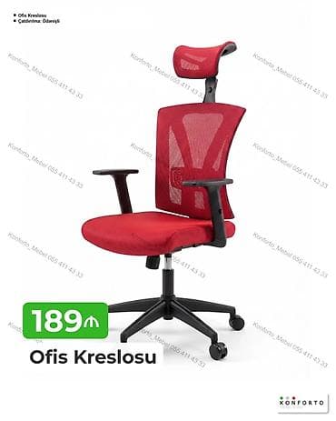 Ofis kreslosu – qırmızı rəngdə, nəfəsalan mesh arxa hissə və oturacaq — 1