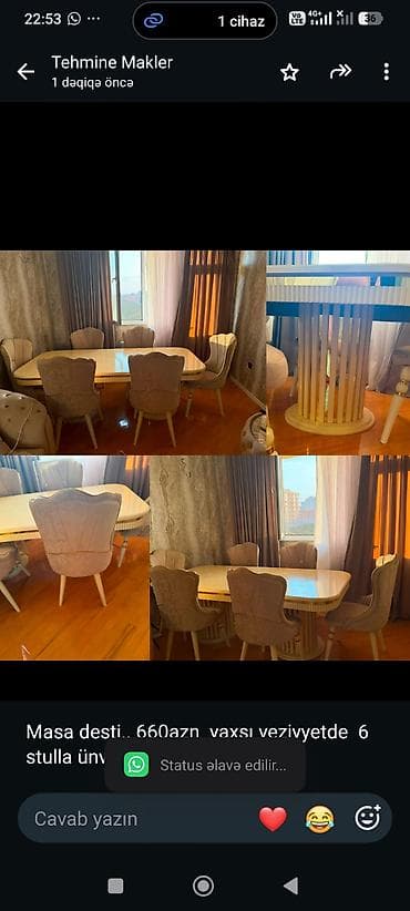 balkon stul: Masa desti. 660azn yaxşı veziyyetde 6 stulla ünvan etmedi*Tehi — 1