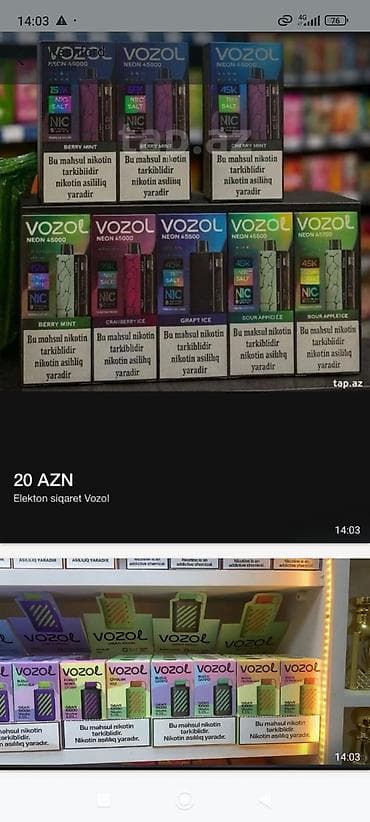 vozol qelyan: Məhsul: Vozol birdəfəlik elektron siqaretlər Xüsusiyyətlər: - Brend — 1