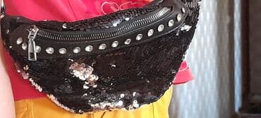 женские рюкзаки с пайетками: Qara parıltılı bel/çiyin çantası (bum bag) - Material: Ön hissə — 2