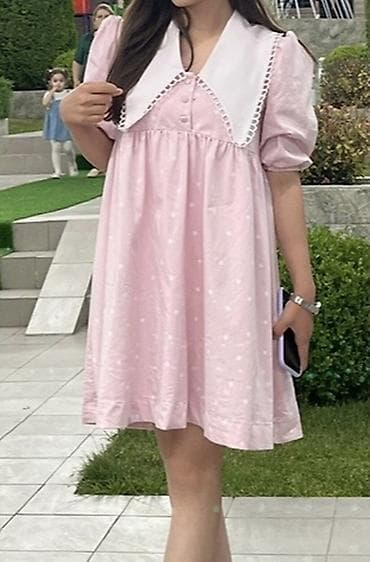 Женская одежда: Məhsul: Açıq çəhrayı xallı qadın donu - Model: A-kəsimli, yüngülcə — 1