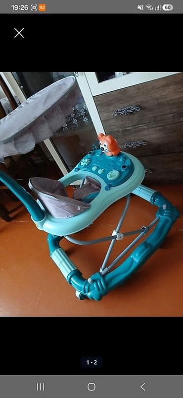 Yerimək üçün arabalar, çəliklər, əsalar, rollatorlar: Uşaq gəzdirici (baby walker) - Rəng: mavi/boz tonları - Yumşaq — 1