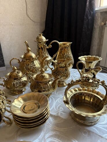обеденный сервиз: Обеденный набор, цвет - Золотой, Фарфор, 11 персон, Чехия — 11