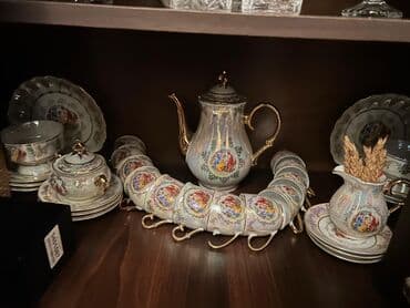 cox maraqli tort sekilleri: Çay dəsti, rəng - Qızılı, Farfor — 1