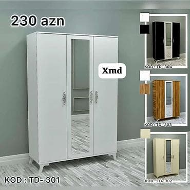 seyf qapi 2ci el: Üç qapılı paltar şkafı – güzgülü model Kod: TD-301 (əsas şəkil) — 1