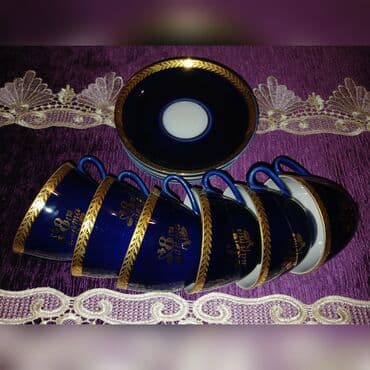 чайный сервиз барановка ссср: Çay dəsti, rəng - Göy, Farfor, 6 nəfərlik, SSRİ — 1