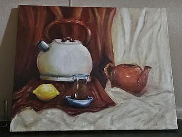 vanak yağı: Yağlı boya tablo – “Çay süfrəsi” natura-mort - Texnika: kətan — 2