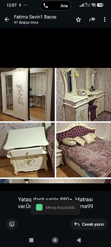 matras satisi: Yataq dəsti satılır 880₼. Matrası var.Ünvan Xətai. 8822. Fatimə99 — 1