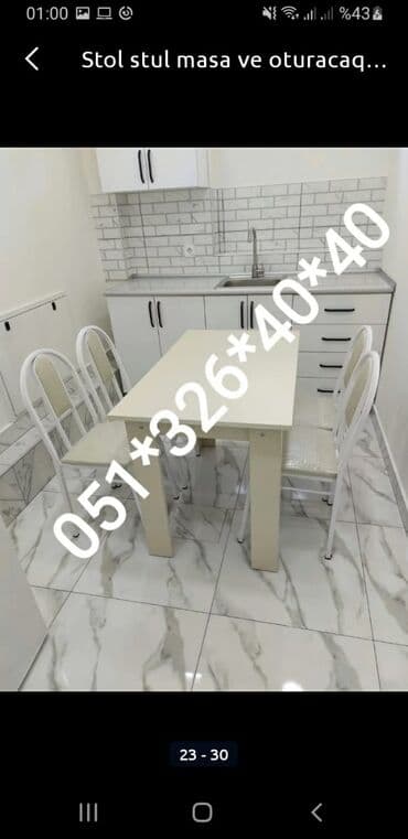 Masa və oturacaq dəstləri: Qonaq otağı üçün, Yeni, Açılan, Dördbucaq masa, 4 stul — 30