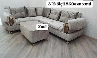 kunc divanları: 1.Künc divan dəstləri - Model: L-formalı künc divan + puf/oturacaq - — 1