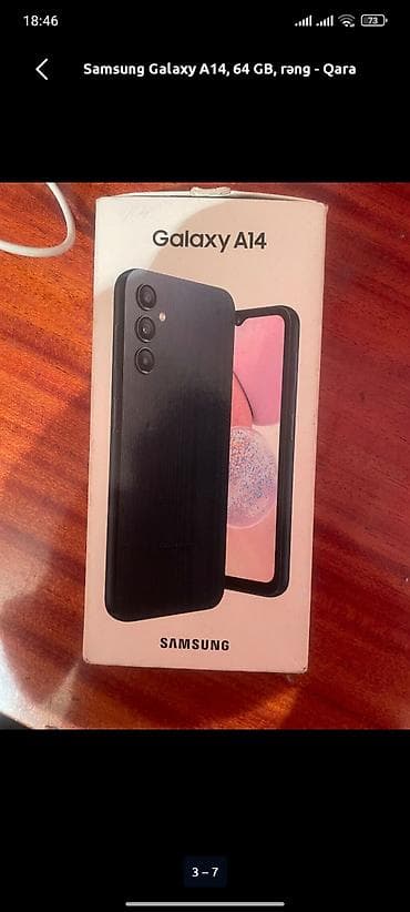 Samsung Galaxy A14, 64 GB, rəng - Qara, Barmaq izi, Face ID