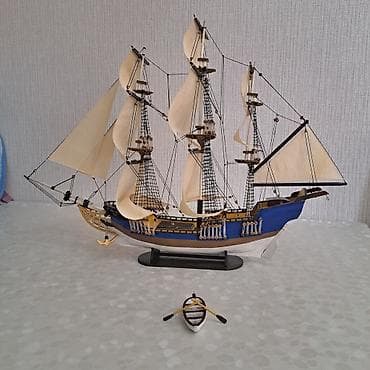 eli arabasi: Taxtadan yelkənli gəmi maketi uzunluğ 60sm hündürlük 43sm eni 19sm — 5