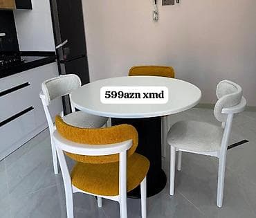 divan taxt: Dairəvi yemək masası və 4 ədəd stul komplekti. - Masa: ağ rəngli — 1