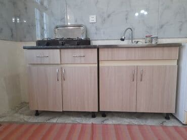 Mətbəx mebel dəsti - Üst örtük: tünd boz rəngli laminat iş masasının