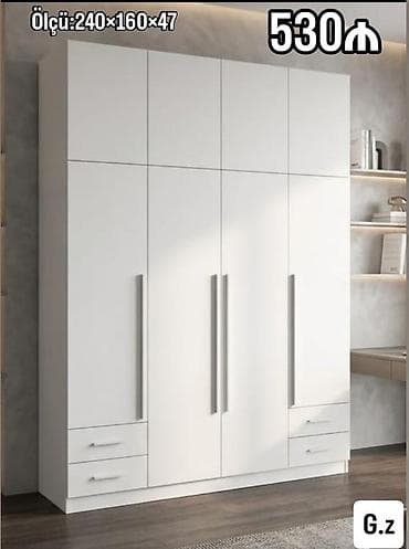 paltar iskafi: Ağ rəngli, minimalist dizaynlı paltar şkafı - Ölçü: 240 × 160 × 47 sm — 1