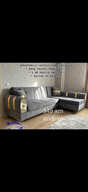 Künc divan – açılan və bazalı model - Müasir dizayn: qolsuz/qollu
