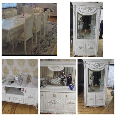 Qonaq otağı üçün, İşlənmiş, Açılan, Dördbucaq masa, 8 stul